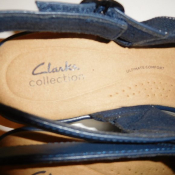 Clarks Women’s Collection Clara Cove Navy Marine Wedge Sandals—Size 12M NWT - Picture 4 of 8